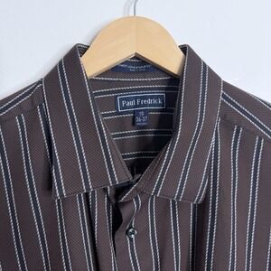 Paul Fredrick Men's Brown Black Striped Button Up Shirt 19 36